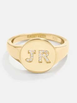 18K Gold Double Initial Signet Ring - Double Letter