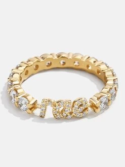 14K Gold Custom Script Ring - Gold/Pavé