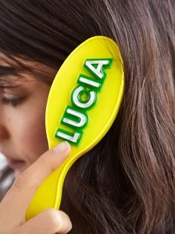 Block Font Mini Custom Hair Brush - Block Font Yellow -Baublebar 107692 m