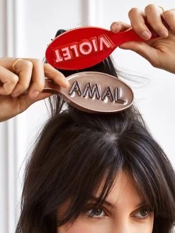 Block Font Mini Custom Hair Brush - Block Font Red -Baublebar 107695 m