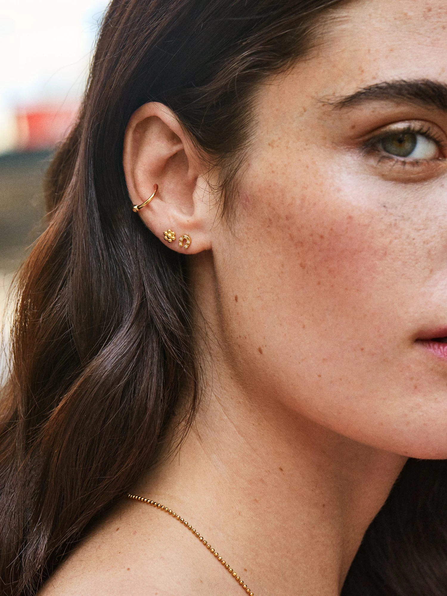 Dahlia 18K Gold Earrings - Gold Flower 4 Dahlia 18K Gold Earrings - Gold Flower - Image 2