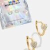 Little Hearts Big Feelings 18K Gold Kids' Hoop Earrings - Clear/Gold -Baublebar 108872 G 02
