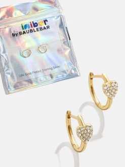 Little Hearts Big Feelings 18K Gold Kids' Hoop Earrings - Clear/Gold