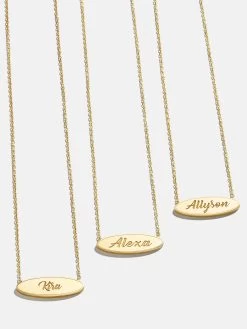 18K Gold Custom Engravable Oval Necklace - Engravable Oval