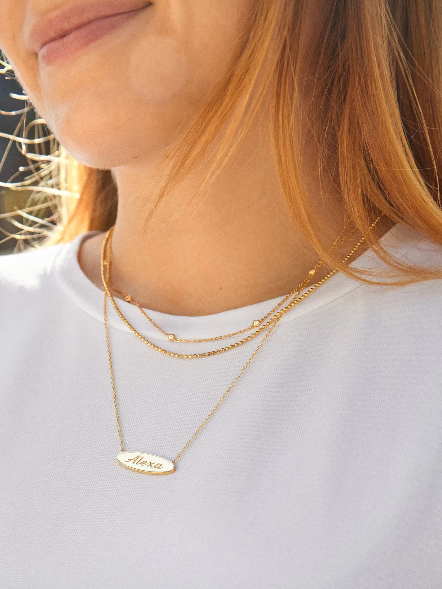 18K Gold Custom Engravable Oval Necklace - Engravable Oval 4 18K Gold Custom Engravable Oval Necklace - Engravable Oval - Image 2