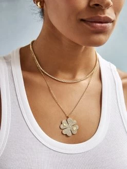 Clover 18K Gold Custom Pendant Necklace - Gold/Pavé -Baublebar 109147 m