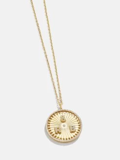 Compass 18K Gold Custom Medallion Necklace - Gold/Pavé -Baublebar 109151 G 01