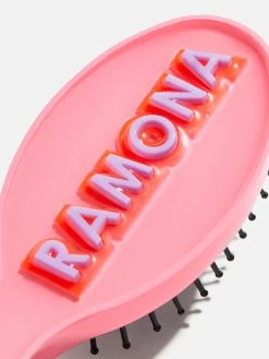 Block Font Mini Custom Hair Brush - Block Font Red/Pink -Baublebar 109497 G 03