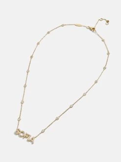 18K Gold Custom Yasmine Nameplate Necklace - Clear/Gold -Baublebar 111043 G 02