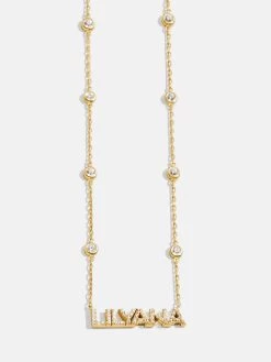18K Gold Custom Yasmine Nameplate Necklace - Clear/Gold -Baublebar 111044 G 01