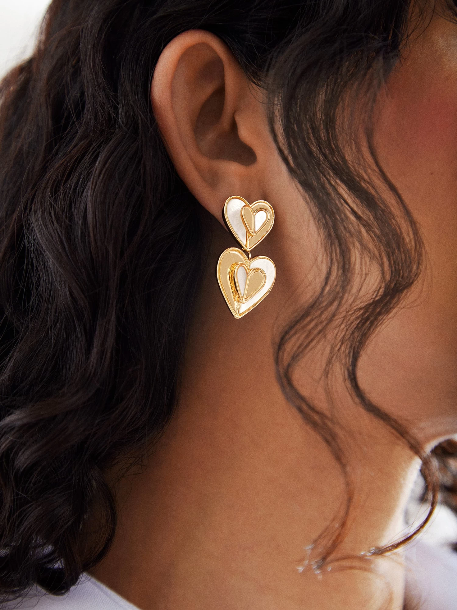 Vanessa Earrings - Gold And Shell Heart 4 Vanessa Earrings - Gold And Shell Heart - Image 2