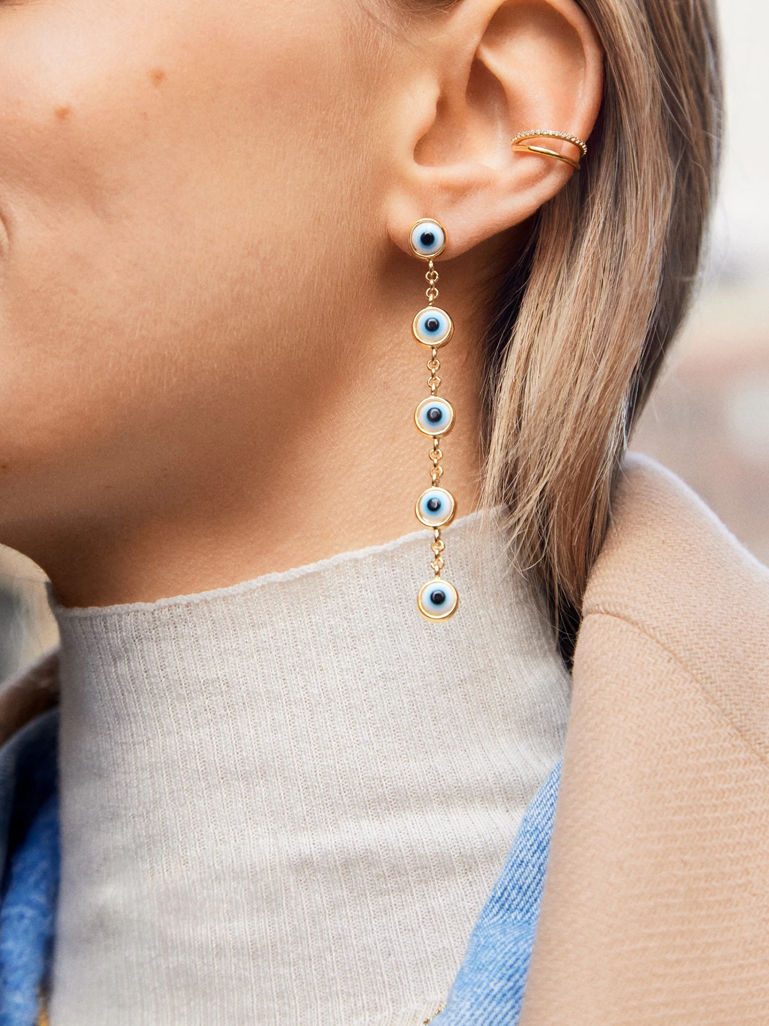 Eye To Eye Earrings - Blue/Gold 4 Eye To Eye Earrings - Blue/Gold - Image 2