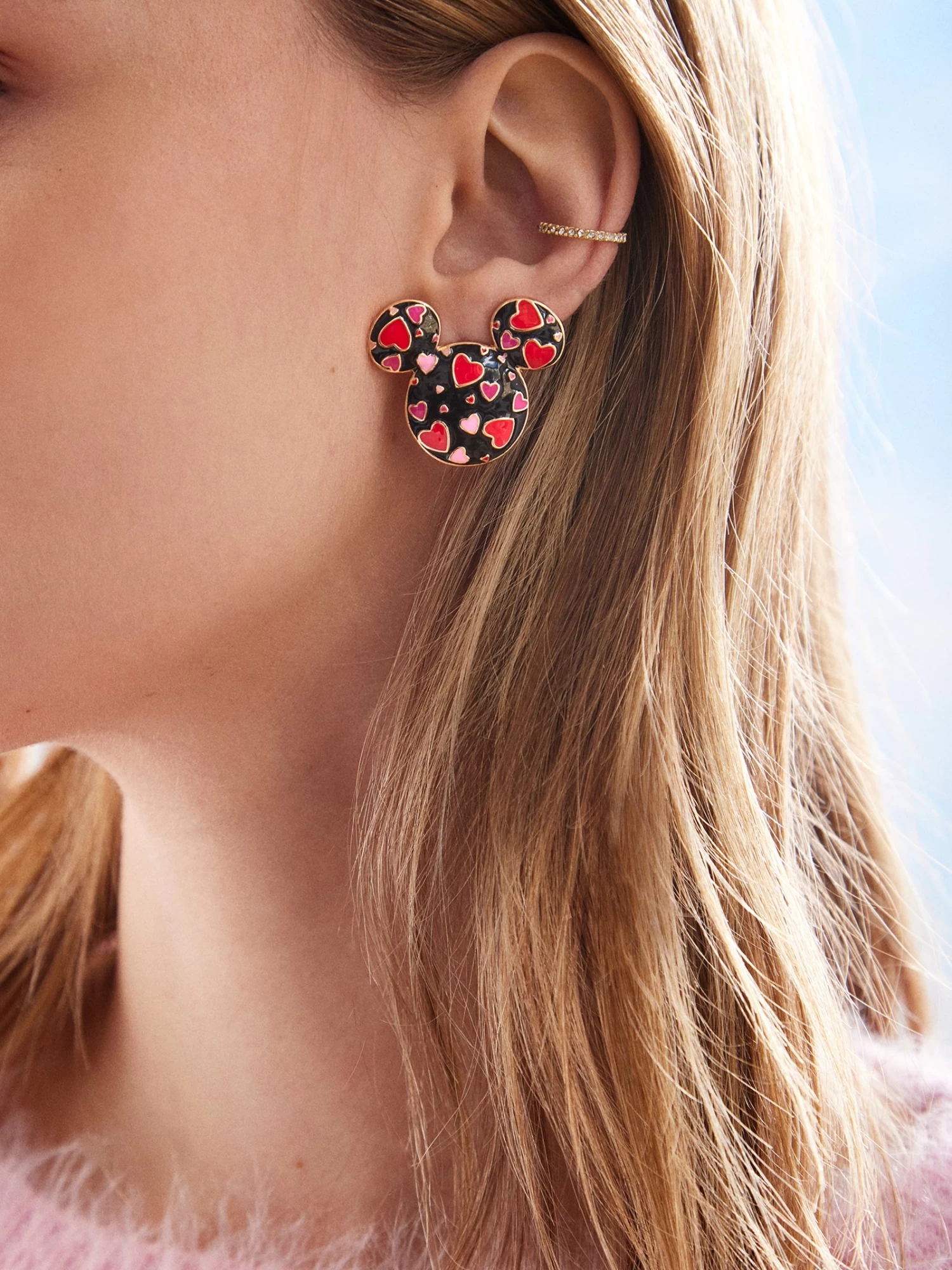 Mickey Mouse Disney Repeating Hearts Earrings - Black/Red 4 Mickey Mouse Disney Repeating Hearts Earrings - Black/Red - Image 2