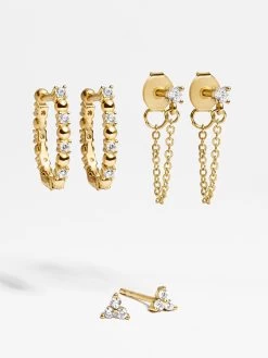 Lydia 18K Gold Earring Set - Clear/Gold