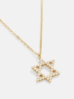 Star Of David 18K Gold Necklace - Clear/Gold