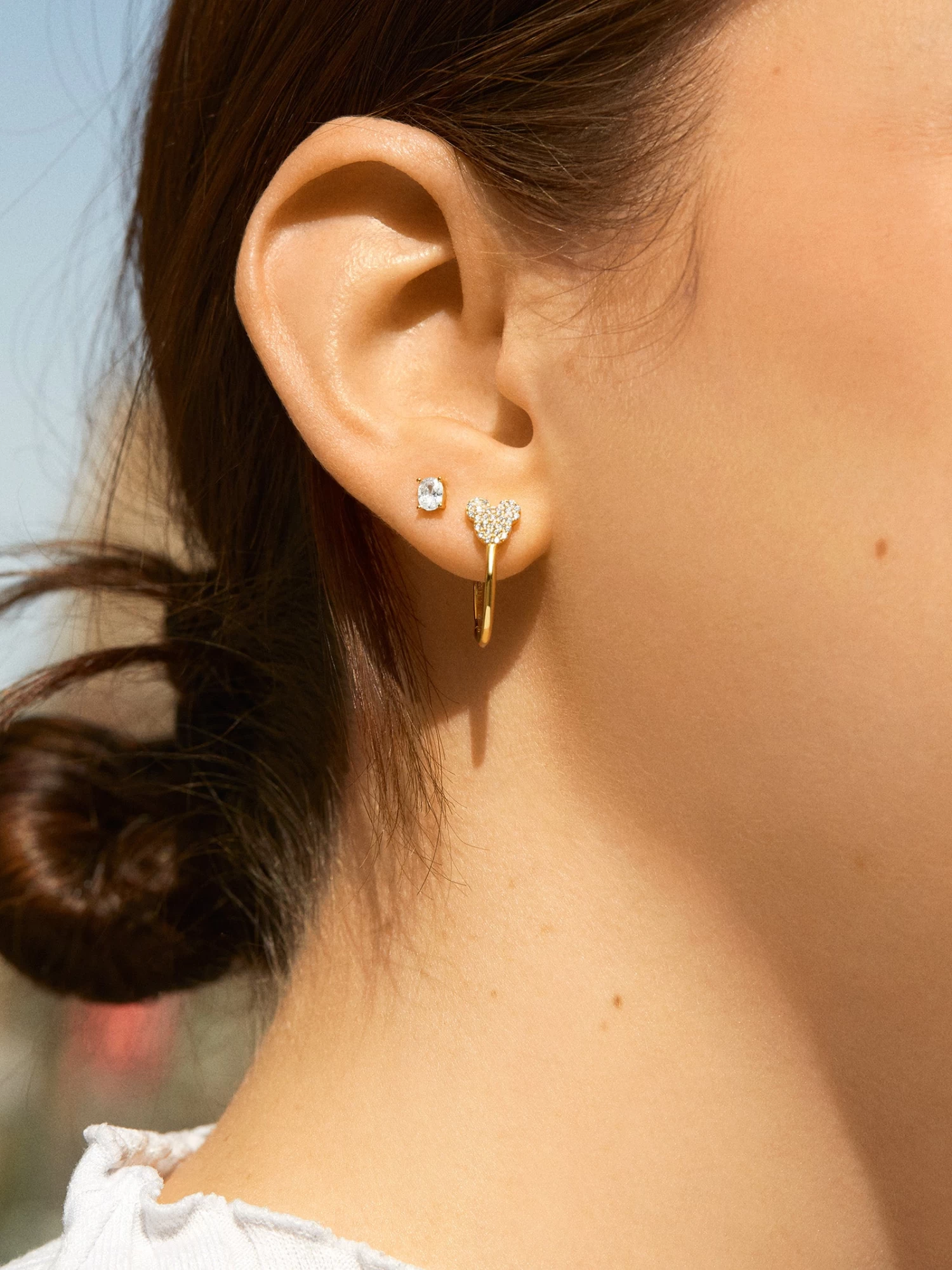 Mickey Mouse Disney 18K Gold Plated Sterling Silver Huggie Hoop Earrings - Clear/Gold 4 Mickey Mouse Disney 18K Gold Plated Sterling Silver Huggie Hoop Earrings - Clear/Gold - Image 2