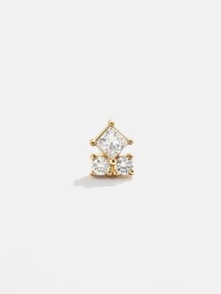 Solid Gold & Triple Diamond Earring - Clear/Gold