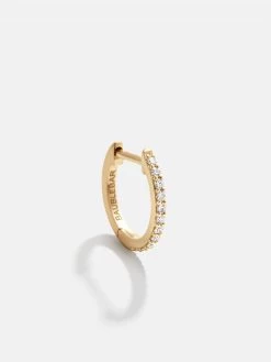 Solid Gold & Pavé Huggie Hoop Earring - Clear/Gold