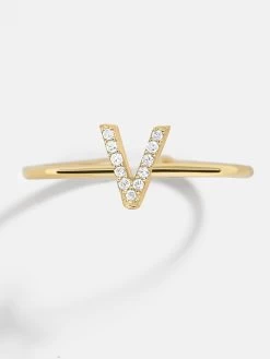 14K Gold & Diamond Initial Ring - Clear/Gold -Baublebar 81563sk G V