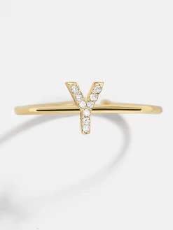 14K Gold & Diamond Initial Ring - Clear/Gold -Baublebar 81563sk G Y