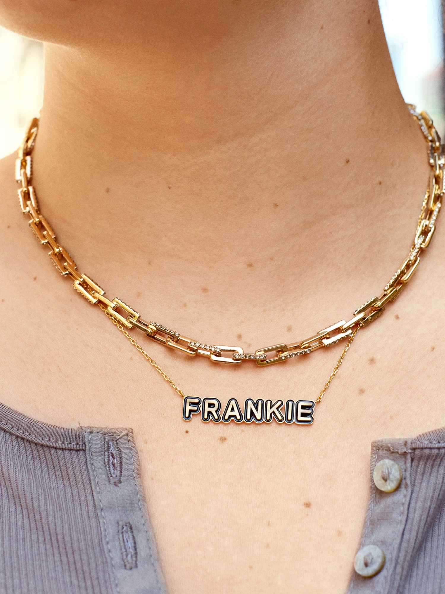 18K Gold Enamel Custom Nameplate Necklace 4 18K Gold Enamel Custom Nameplate Necklace - Image 2