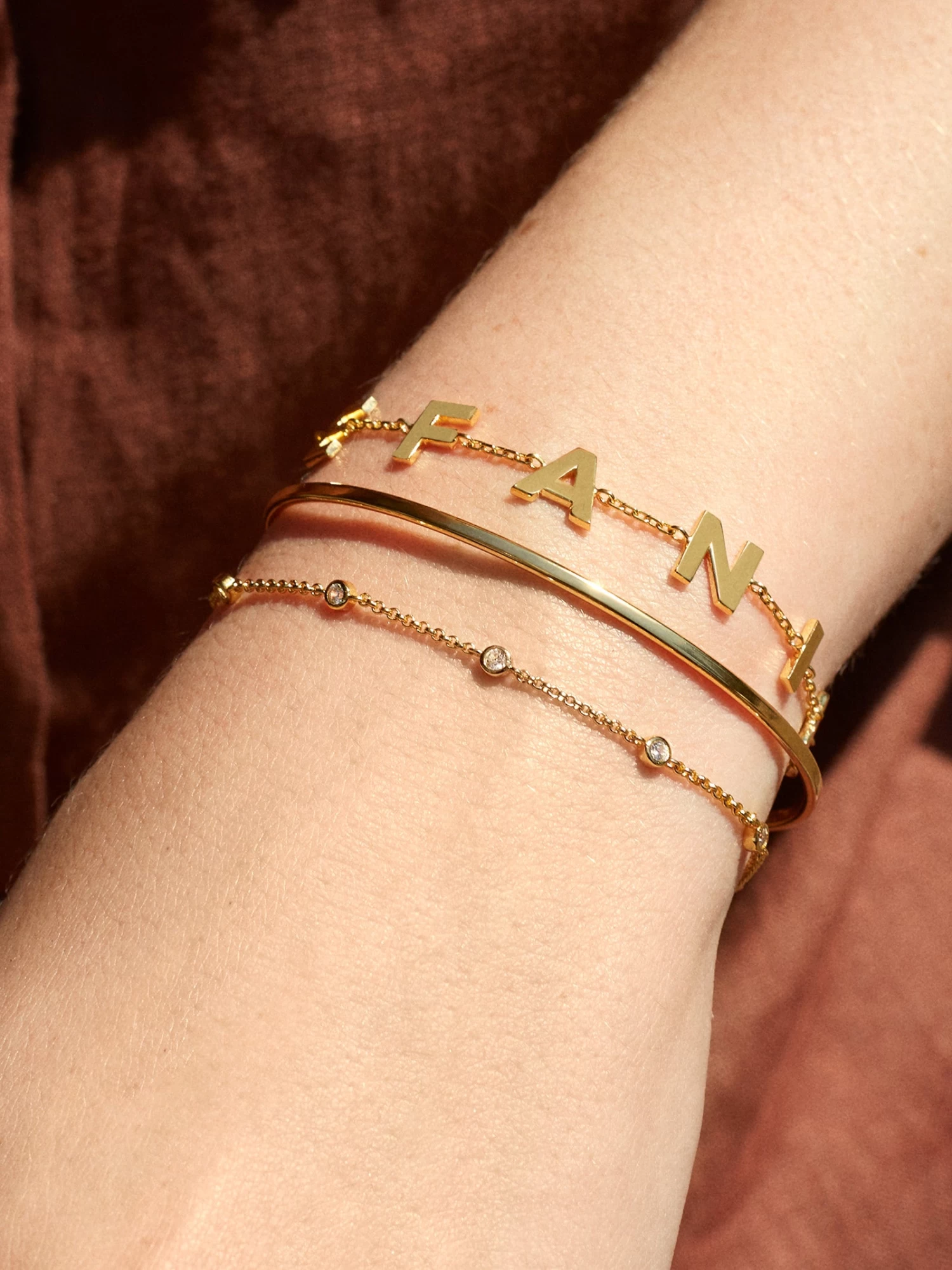 18K Gold Custom Spaced Letter Name Bracelet - Large 4 18K Gold Custom Spaced Letter Name Bracelet - Large - Image 2