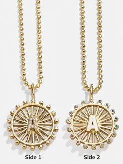 Sunburst 18K Gold Custom Reversible Necklace -Baublebar Medallion Circle G Side Label2
