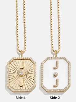 Dog Tag 18K Gold Custom Reversible Necklace -Baublebar Medallion Frame Pair 062823