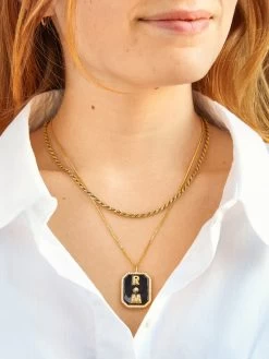 Dog Tag 18K Gold Custom Reversible Necklace -Baublebar Medallion Frame m3