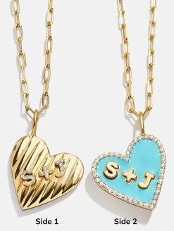 Heart 18K Gold Custom Reversible Necklace -Baublebar Medallion Heart Pair 01 Label2